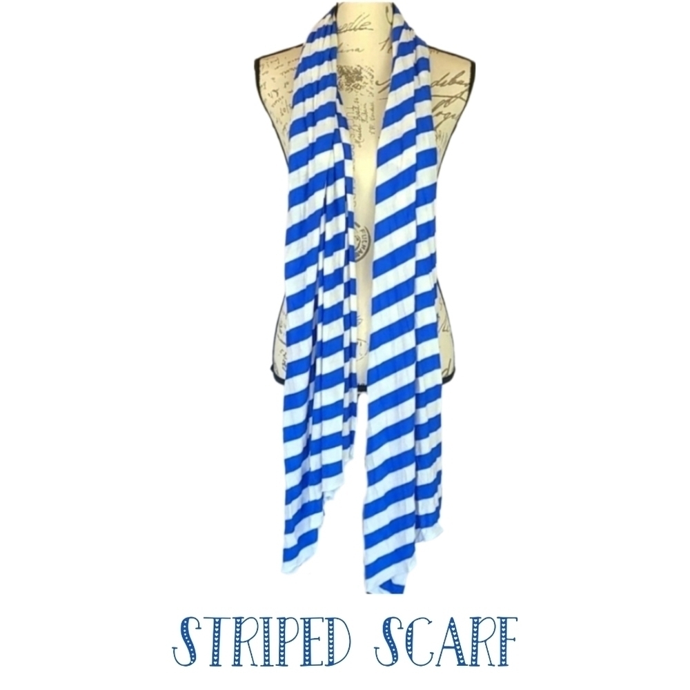 Viscose Scarf Long White and Blue Stripes Accessory